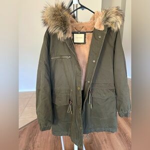 Lucky Brand Olive Utility Jacket with Faux Fur Trim